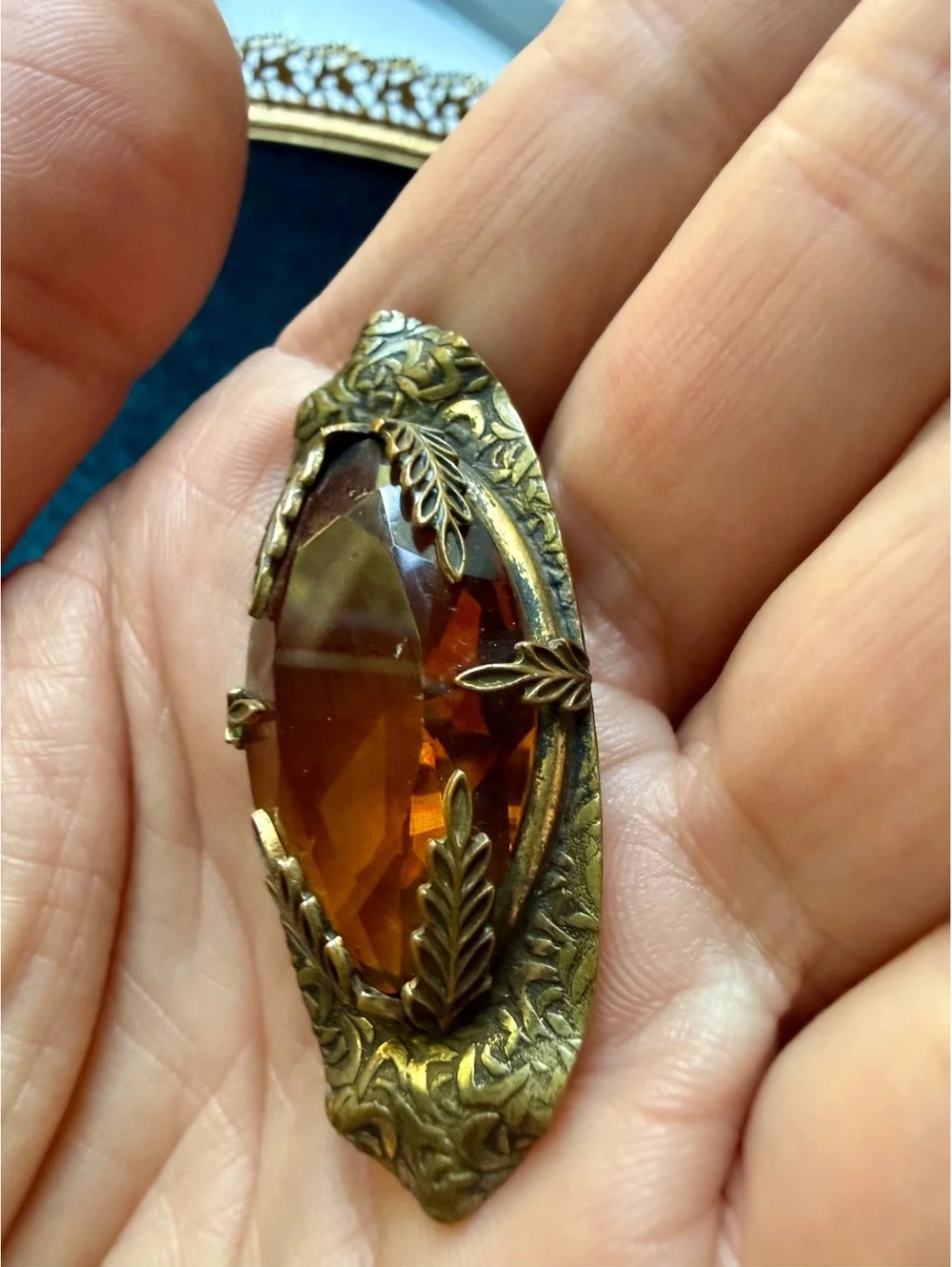 Antique Late Victorian Edwardian Czech Glass Brooch